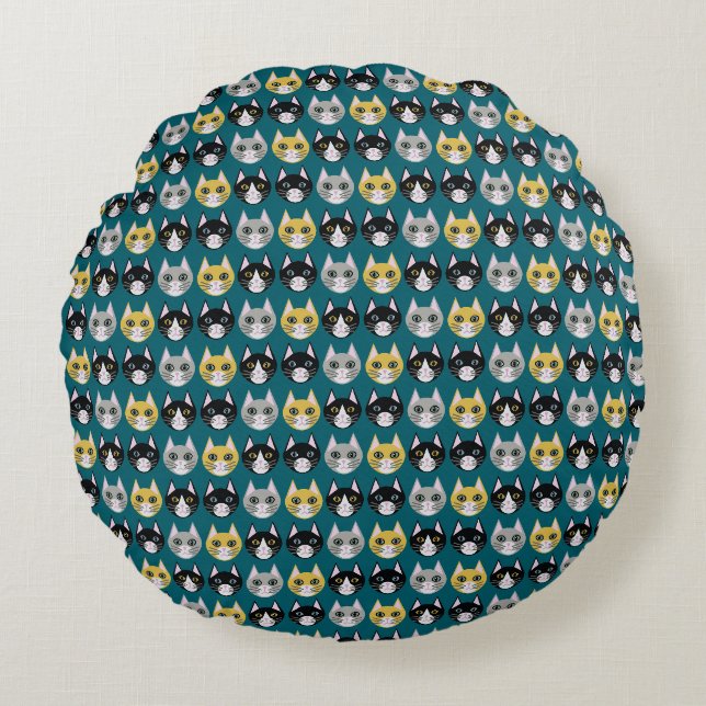 Cat lady teal round cushion (Front)