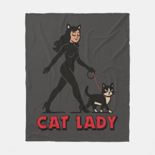 Cat Lady - Tuxedo Cats Lover - Comic Art Graphic Fleece Blanket