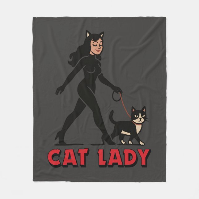 Cat Lady - Tuxedo Cats Lover - Comic Art Graphic Fleece Blanket (Front)