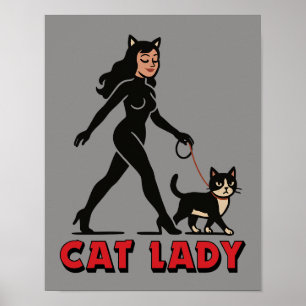 Cat Lady - Tuxedo Cats Lover- Comic Art Graphic Poster