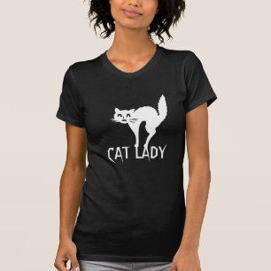 Cat Lady typography spooky funny cat white black T-Shirt