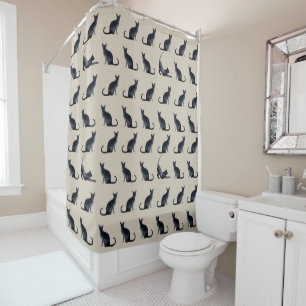 Cat Lady Watercolor Black Kitty Pattern Shower Curtain