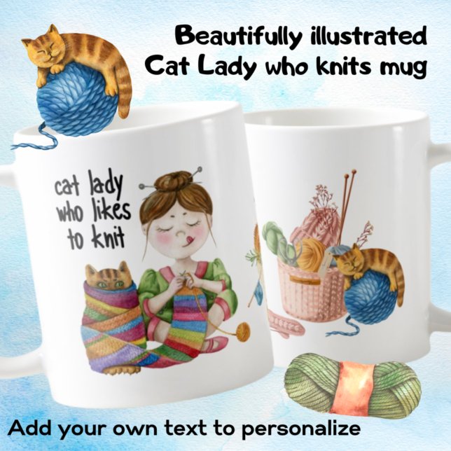 Cat Lady Who Likes To Knit Funny Cat Mum Knitting  Coffee Mug (Creator Uploaded)