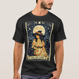 Cat Lady Witch Moon Black Cats Halloween Magic T-Shirt