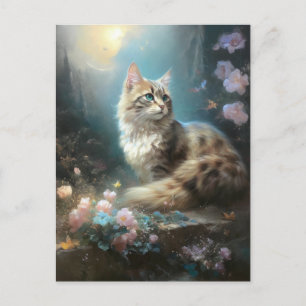 Cat Landscape Flowers Fantasy Art Postcard