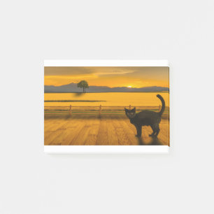 Cat Landscape Sunset Sun Hills Decking Fence Post-it Notes
