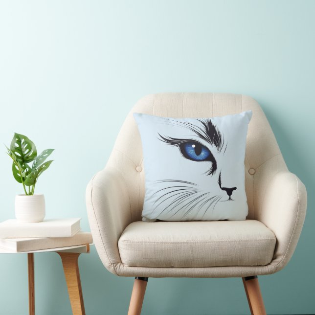 Cat Large Blue Eyes Modern Cat Lover  Cushion (Chair)