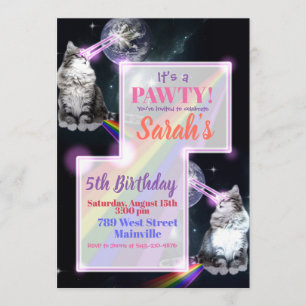 Cat Laser and Rainbow Party Invitation