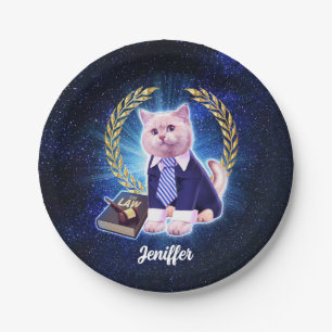 Cat lawyer in space paper plate