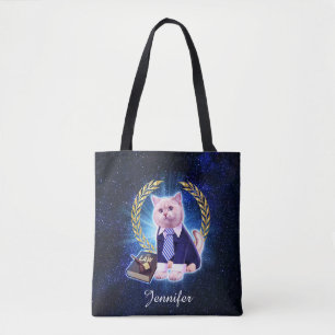 Cat lawyer in space tote bag