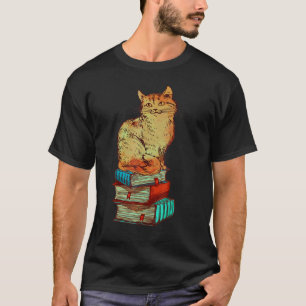 Cat Laying On Books Cat Books Readers T-Shirt