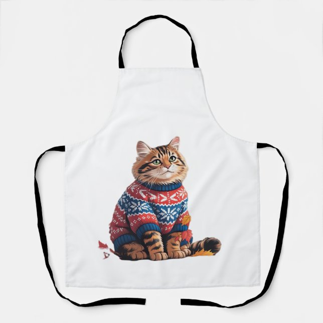 Cat Leaf Fall Hello Autumn Funny Cat Kitten Lover  Apron (Front)