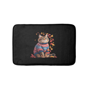 Cat Leaf Fall Hello Autumn Funny Cat Kitten Lover Bath Mat
