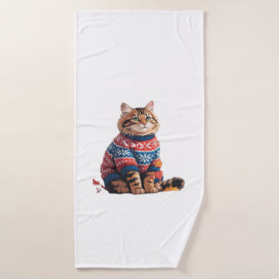 Cat Leaf Fall Hello Autumn Funny Cat Kitten Lover Bath Towel