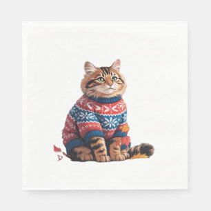 Cat Leaf Fall Hello Autumn Funny Cat Kitten Lover  Napkin