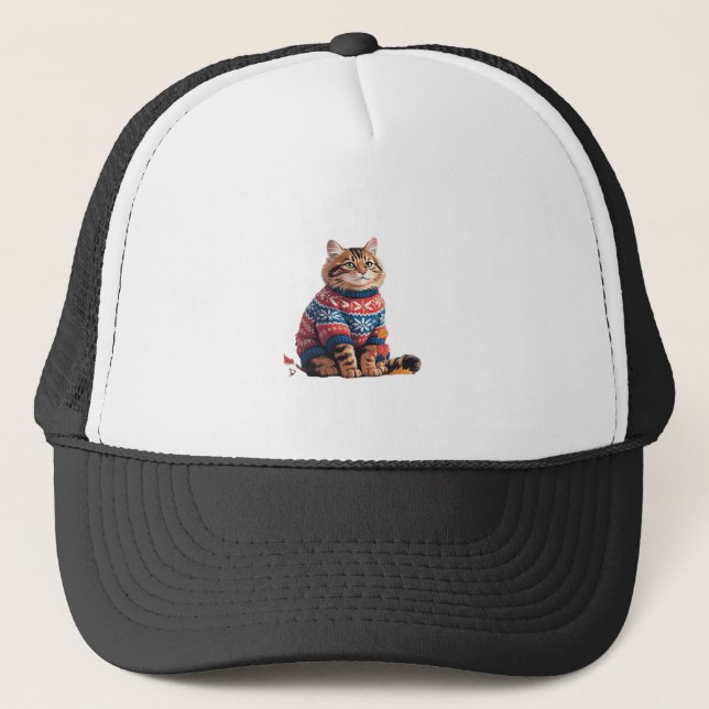 Cat Leaf Fall Hello Autumn Funny Cat Kitten Lover  Trucker Hat (Front)