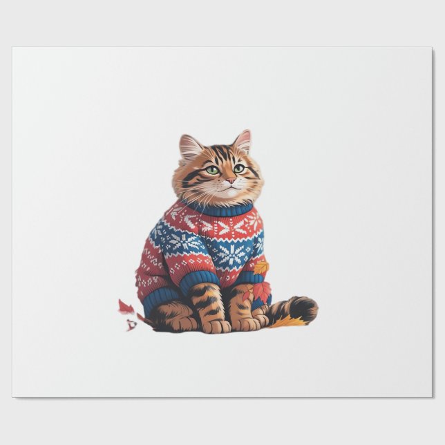Cat Leaf Fall Hello Autumn Funny Cat Kitten Lover  Wrapping Paper (Flat)