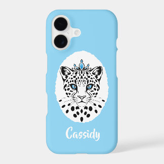 Cat Leopard Crown Princess Light Blue iPhone Case