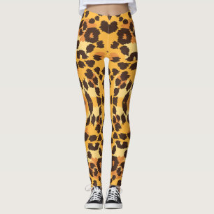 Cat Leopard Dot Pattern Orange Brown Safari Animal Leggings