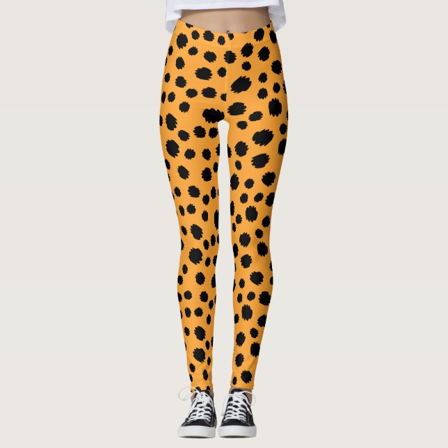Cat Leopard Skin Pattern Dark Red Orange Animal  Leggings (Front)