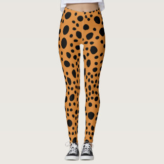 Cat Leopard Skin Pattern Orange Dark Dots Animal Leggings