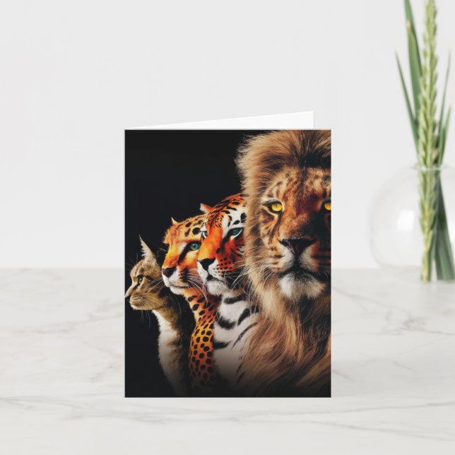 Cat, Leopard, Tiger and Lion Blank Card (Front)