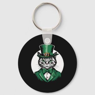 Cat Leprechaun Cat Lover Shamrock St Patrick's Day Key Ring