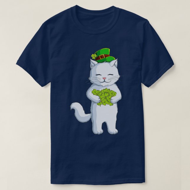 Cat Leprechaun Happy St Patricks Day Irish Shamroc T-Shirt (Design Front)
