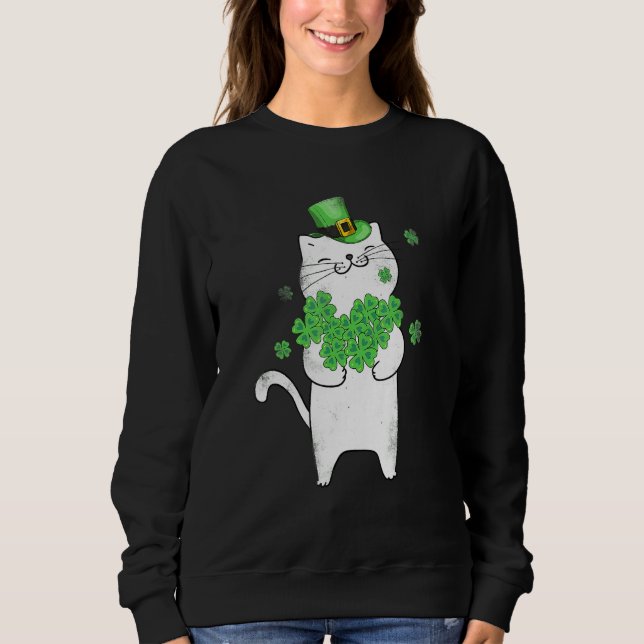 Cat Leprechaun T Shirt Cat  Shamrock St Patrick's  (Front)