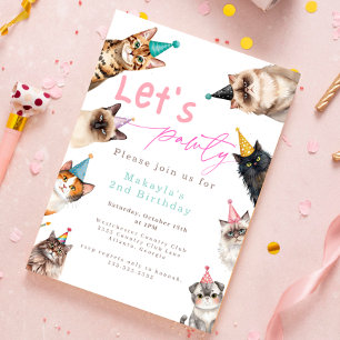Cat let's pawty kitten cute Birthday Invitation