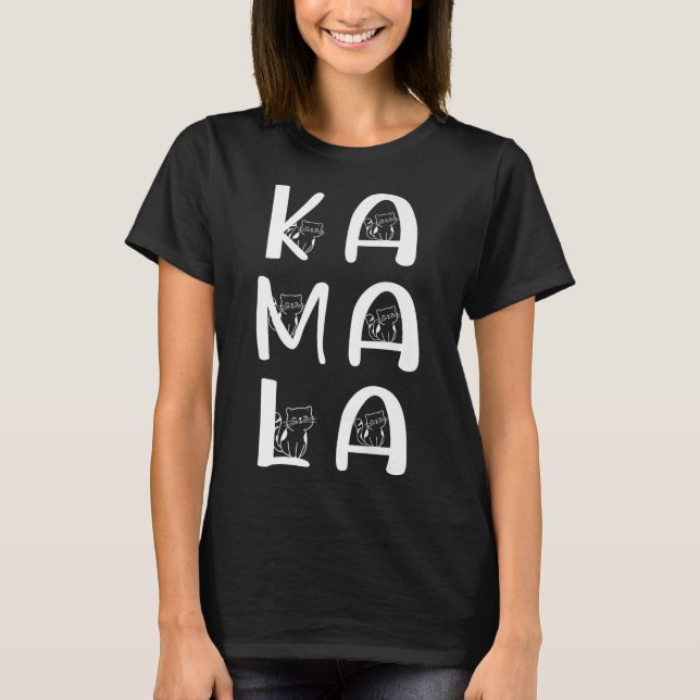 Cat Lettering Positive Kamala Harris Walz Waltz  T-Shirt (Front)