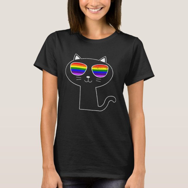 Cat LGBT Gay Lesbian Sunglasses T-Shirt (Front)