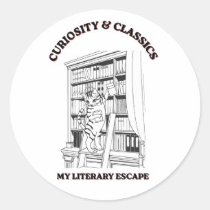 Cat Librarian Aesthetic Art Poster  Classic Round Sticker
