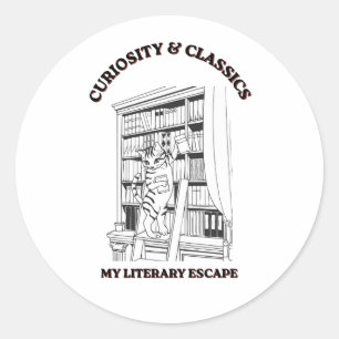 Cat Librarian Aesthetic Art Poster  Classic Round Sticker