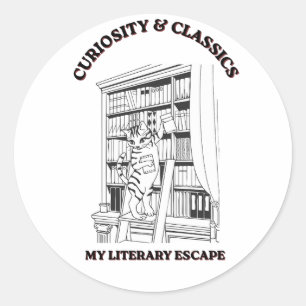 Cat Librarian Aesthetic Art Poster  Classic Round Sticker