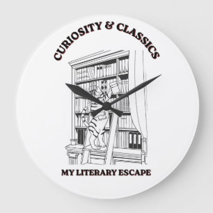 Cat Librarian Aesthetic Art Poster  Large Clock