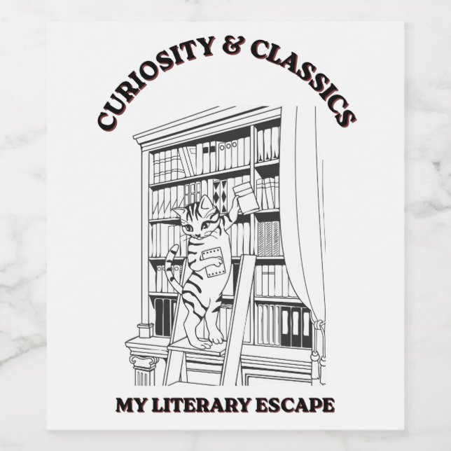 Cat Librarian Aesthetic Art Poster  Wine Label (Single Label)