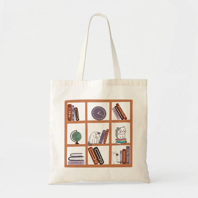 Cat Library Bookshelf  Tote Bag (Front)