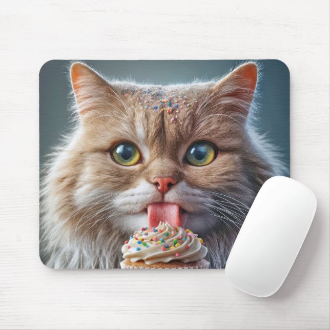 Cat Licking A Cupcake Mouse Pad (With Mouse)