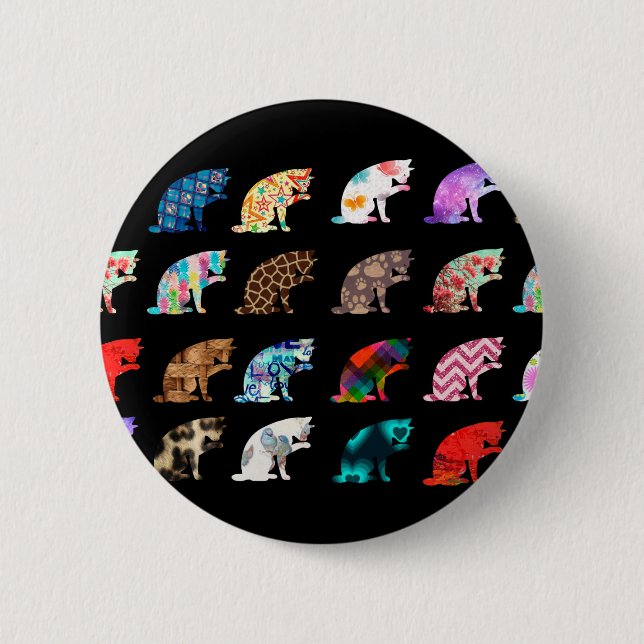 Cat Licking Pattern 6 Cm Round Badge (Front)