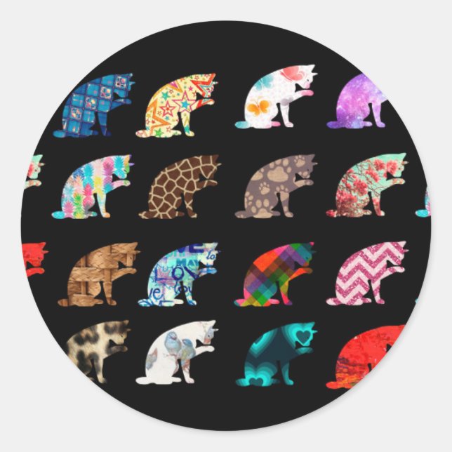 Cat Licking Pattern Classic Round Sticker (Front)