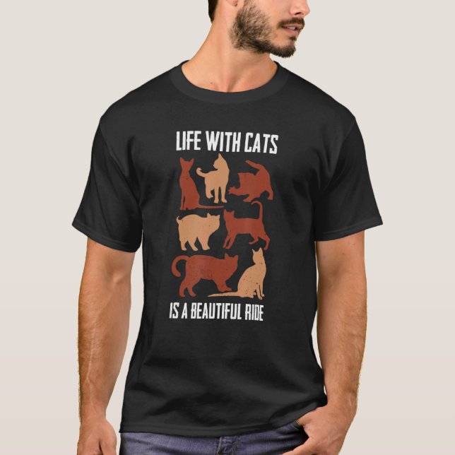 Cat Life In Beautiful Cycling Feline Biker T-Shirt (Front)