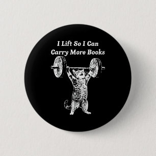 Cat lift can carry more books bookworm funny gym 6 cm round badge