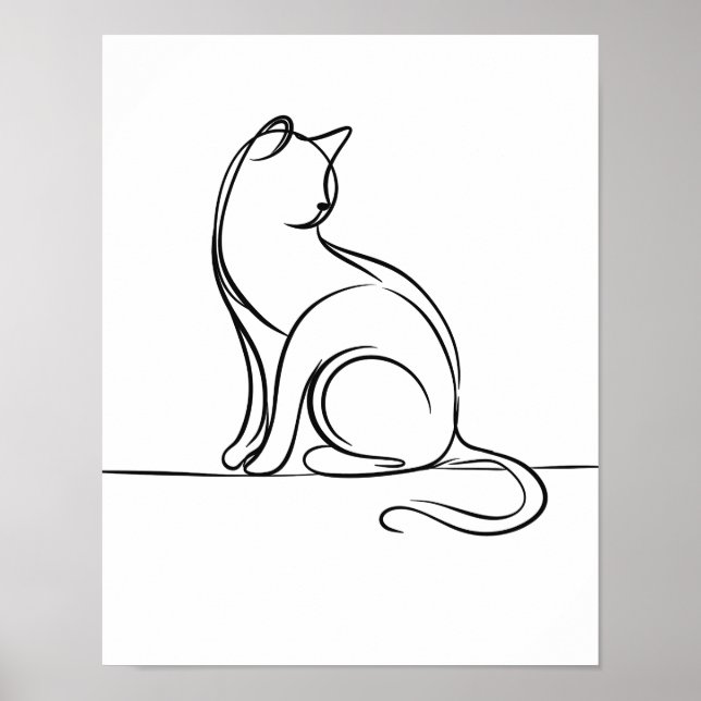 Cat Line Art Black and White Poster (Front)