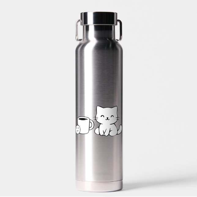Cat Line Art – Minimal Black Outline Illustration Water Bottle (Front)