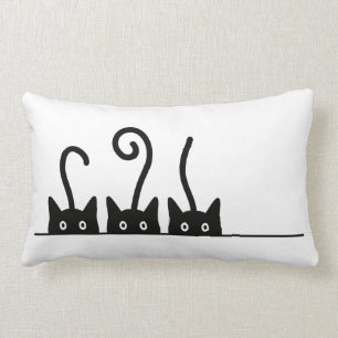 Cat line drawing. Three cats. World Cattendday. Lumbar Cushion