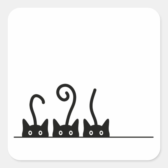 Cat line drawing. Three kittens. World Cattendday. Square Sticker (Front)