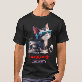cat listening to pop music boy T-Shirt