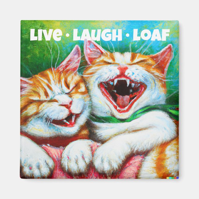 Cat | Live Loaf Laugh Funny 2 inch Square Fridge M Magnet (Front)