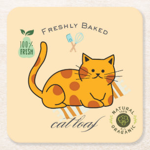 Cat Loaf Funny Square Paper Coaster